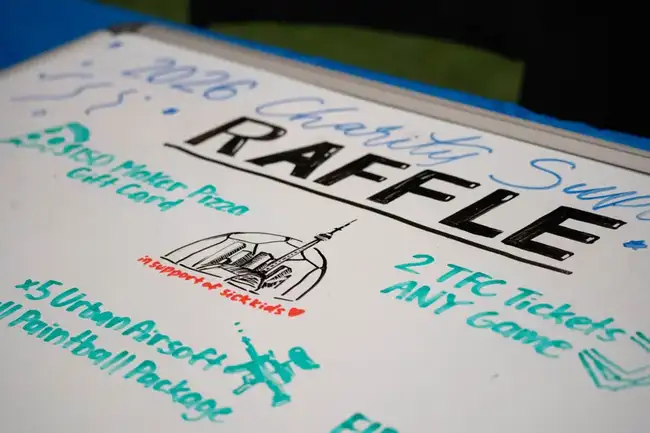 Raffle prize board at the event